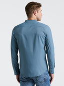 Camisa Slim Fit Azul Mirage con Cuello Mao