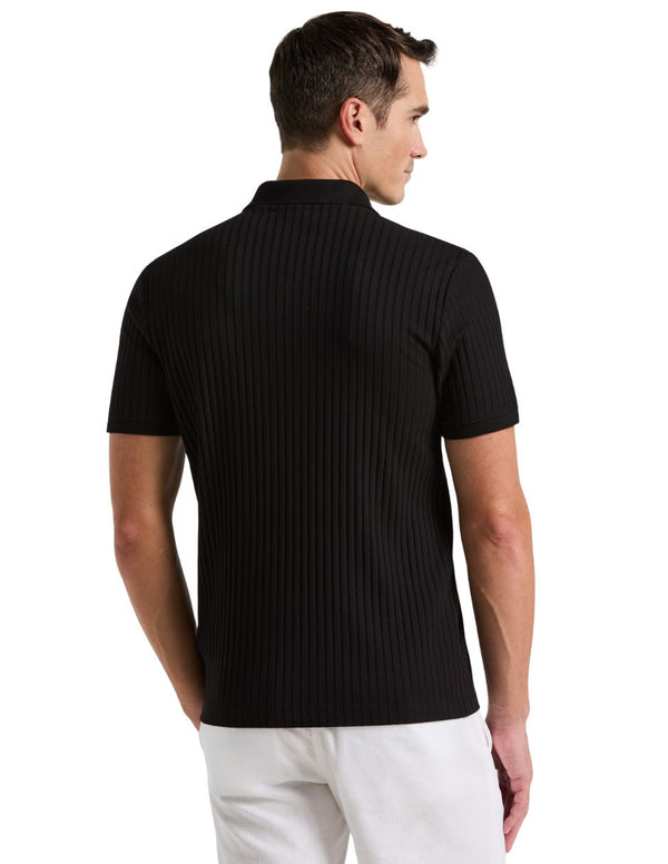 Polo Acanalado Negro con Cremallera al Cuarto