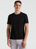 Playera Negra de Algodón con Cuello Redondo Corte Slim