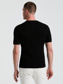 Playera Tipo Sweater Negra de Manga Corta con Cuello Redondo