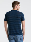 Camisa Azul Teal con Botonadura Frontal y Rayas