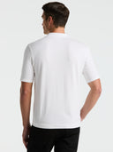 Polo Tipo Sweater Blanco de Manga Corta con Cuello Abierto