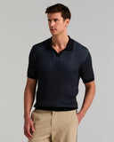 Suéter polo bicolor de manga corta de algodón y modal con cuello abierto