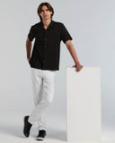 Camisa de manga corta con tejido jacquard seersucker
