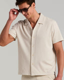 Camisa de manga corta con tejido jacquard seersucker