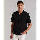 Camisa Seersucker Slim Fit de Manga Corta  Negro