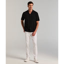 Camisa Seersucker Slim Fit de Manga Corta  Negro