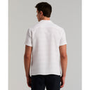 Camisa Dobby Stripe de Manga Corta con Cuello Camp Blanca
