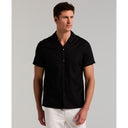 Camisa Jacquard de Manga Corta con Cuello Camp Negro Azabache