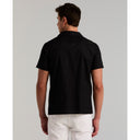 Camisa Jacquard de Manga Corta con Cuello Camp Negro Azabache