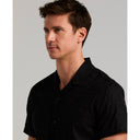 Camisa Jacquard de Manga Corta con Cuello Camp Negro Azabache