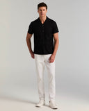 Camisa de manga corta con cuello camp y tejido jacquard