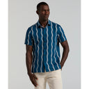 Camisa de Lino y Algodón con Estampado Waves Perry Ellis para Hombre Azul Sailor