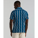 Camisa de Lino y Algodón con Estampado Waves Perry Ellis para Hombre Azul Sailor