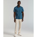Camisa de Lino y Algodón con Estampado Waves Perry Ellis para Hombre Azul Sailor