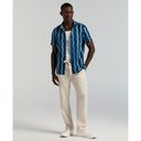 Camisa de Lino y Algodón con Estampado Waves Perry Ellis para Hombre Azul Sailor