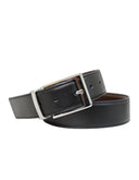 Cinturón Reversible de Piel Negra con Hebilla Plateada