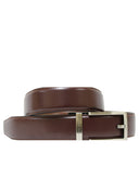 Cinturón Reversible Café Castaño de Piel con Hebilla Metálica Cepillada