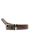 Cinturón Reversible Café Castaño de Piel con Hebilla Metálica Cepillada