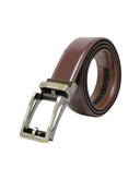 Cinturón Reversible Café Castaño de Piel con Hebilla Metálica Cepillada