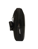 Backpack Tipo Bandolera Negra de Nylon con Bolsillo Frontal