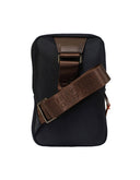 Backpack Tipo Bandolera Azul Marino con Detalles Café y Bolsillo Frontal