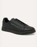 Tenis Negro Slip-On Textura Action Leather Logo Lateral