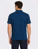 Camisa Perry Ellis de Manga Corta Azul Petróleo Camp Collar