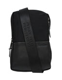 Backpack Tipo Bandolera Negra de Nylon con Bolsillo Frontal
