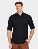 Camisa Slim Fit Strech Textura Crepe Negra