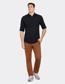 Camisa Slim Fit Strech Textura Crepe Negra
