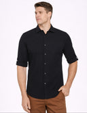 Camisa Slim Fit Strech Textura Crepe Negra