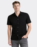 Camisa de Manga Corta Negra con Micro Estampado Foot Dot