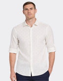 Camisa Slim Fit Bright White Marfil con Micro Print Geométrico