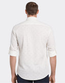 Camisa Slim Fit Bright White Marfil con Micro Print Geométrico