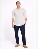 Camisa Slim Fit Bright White Marfil con Micro Print Geométrico