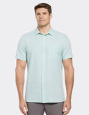 Camisa Perry Ellis de Manga Corta Verde Menta con Textura Dobby