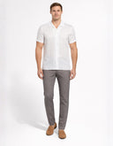 Camisa Manga Corta Blanca Marfil en Jacquard con Cuello Camp