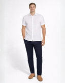 Camisa de Manga Corta en Mezcla de Lino Blanca Bright White