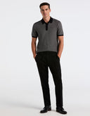 Polo Sweater Negro con Diseño Jacquard y Tres Botones