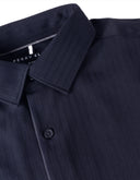 Camisa Slim Fit Azul Marino de Manga Larga con Tejido Dobby Stretch y Cuello Expandible