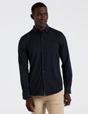 Camisa Slim Fit Azul Marino de Manga Larga con Tejido Dobby Stretch y Cuello Expandible