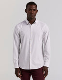 Camisa Slim Fit Blanca con Estampado Geo y Cuello Expandible