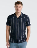 Camisa Manga Corta Dark Shapphire a Rayas Texturizadas