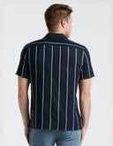 Camisa Manga Corta Dark Shapphire a Rayas Texturizadas