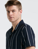 Camisa Manga Corta Dark Shapphire a Rayas Texturizadas