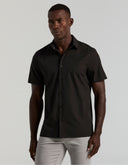Camisa Manga Corta Negra Jacquard Manga Corta Spread Collar