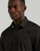 Camisa Manga Corta Negra Jacquard Manga Corta Spread Collar