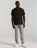 Camisa Manga Corta Negra Jacquard Manga Corta Spread Collar