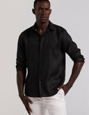 Camisa Black De 100% Lino Manga Larga